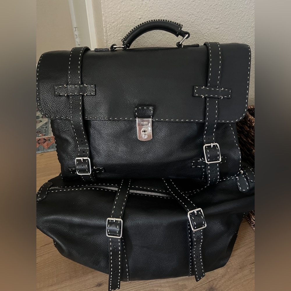 FENDI Black Leather Briefcase with Stitch Detail - Picture 13 of 13